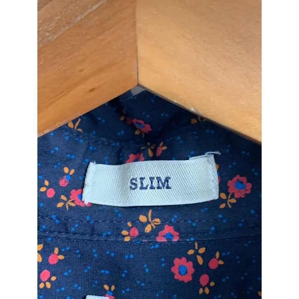 J. Crew Men's Stretch Secret Wash Floral Slim‎ Fit Button Up Shirt Size M